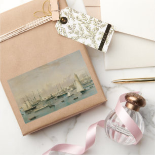 Adesivo Retangular Esquadrão Vintage Maritime, Yacht no Porto de Newp