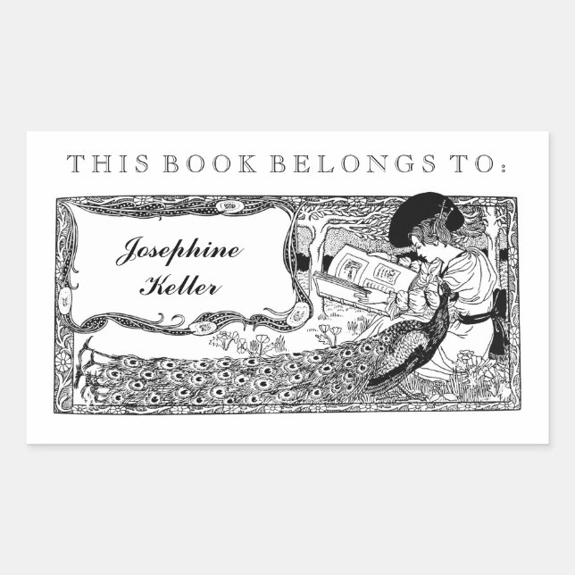 Adesivo Retangular Este Livro Pertence A | Livro de Vintage — Peacock (Frente)