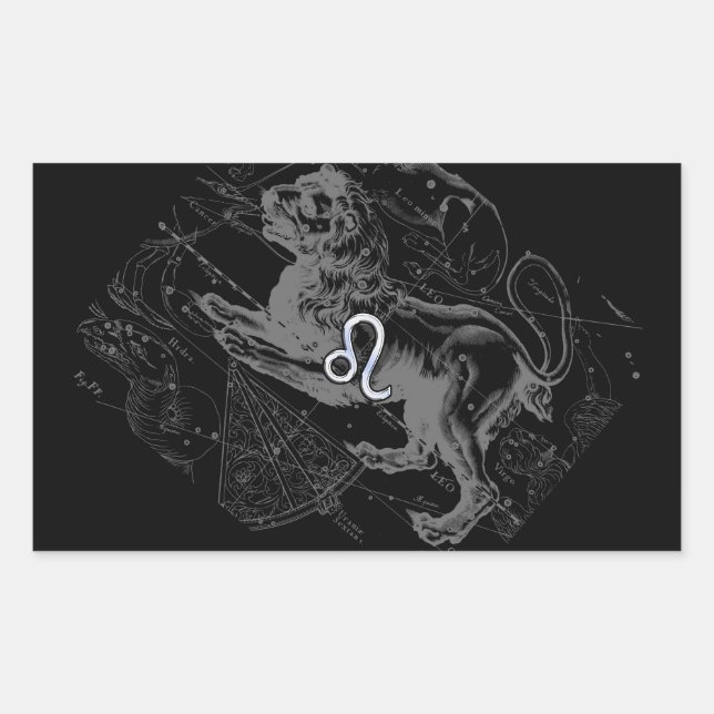 Adesivo Retangular Estilo Cromo Leo Zodiac Map Hevelius 1690 (Frente)