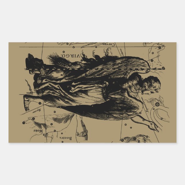 Adesivo Retangular Estilo de Etch da Constelação do Virgo Hevelius (Frente)