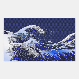 Adesivo Retangular Estilo de Fibra de Carbono de Onda Hokusai Excelen