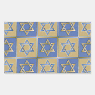 Adesivo Retangular Estrela de Davi Judaica Metal Dourado Azul