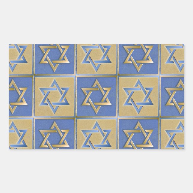 Adesivo Retangular Estrela de Davi Judaica Metal Dourado Azul (Frente)