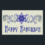 Adesivo Retangular Estrela de Paz de Hanukkah<br><div class="desc">O trabalho de pergaminho tem uma Estrela de David com um sinal de Paz no centro e um desejo de um Feliz Chanucá.</div>