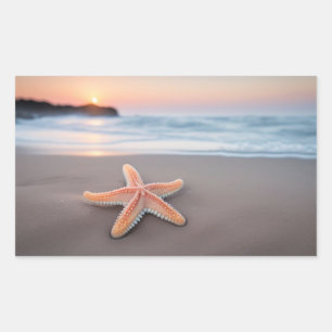 Adesivo Retangular Estrela-do-mar Deitada em uma Praia