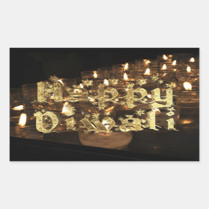 Adesivo Retangular Estrelas pretas e Dourados de Diwali feliz da luz