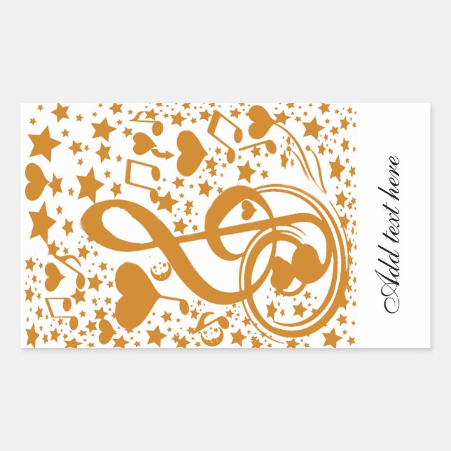 Adesivo Retangular Estrelas, Ursos e Notas de Música, Dourado_ (Frente)