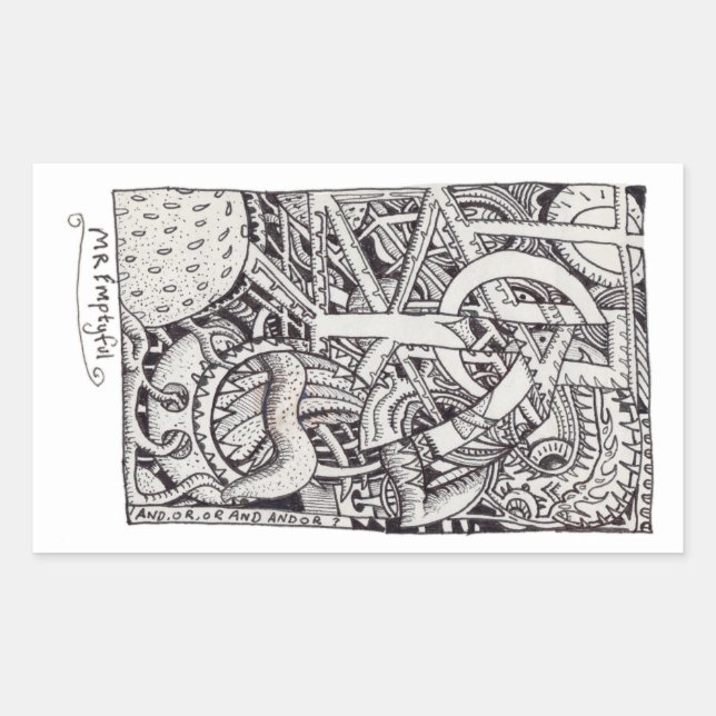 Adesivo Retangular Esvaziado, Desenho De Tinta (Frente)