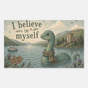 Adesivo Retangular Eu acredito em mim mesmo Monstro do Lago Ness capr