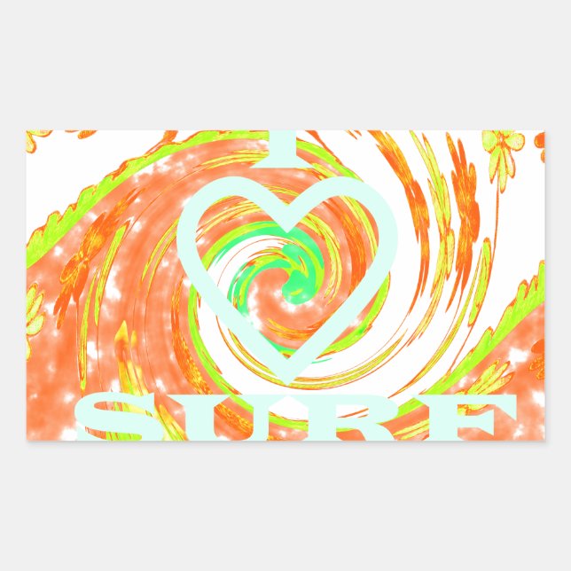 Adesivo Retangular Eu adoro Surf: Belo Floral com Legal Arte de Texto (Frente)
