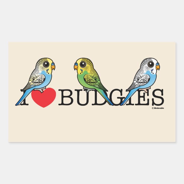 Adesivo Retangular Eu amo Budgies (Frente)