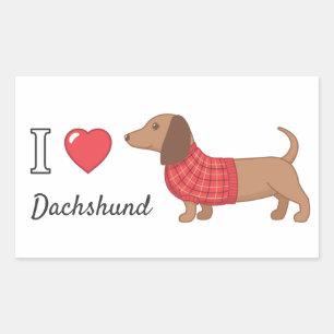 Adesivo Retangular Eu Amo Coração Dachshund Wiener Cachorro Vermelho