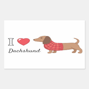 Adesivo Retangular Eu Amo Coração Dachshund Wiener Cachorro Vermelho