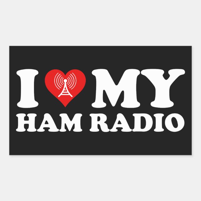 Adesivo Retangular Eu Amo (Coração) Meu Rádio de Ham (Frente)