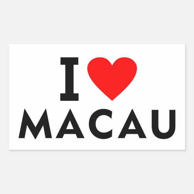 Adesivo Retangular Eu amo Macau como turismo de viagem cardíaca (Frente)