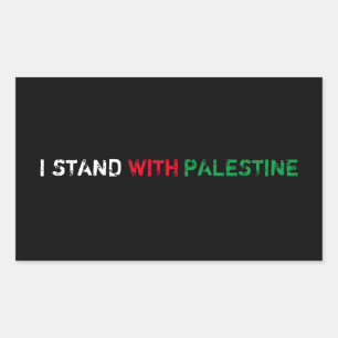 Adesivo Retangular Eu suporto com a Palestina um texto branco verde e