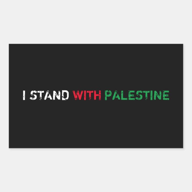 Adesivo Retangular Eu suporto com a Palestina um texto branco verde e (Frente)