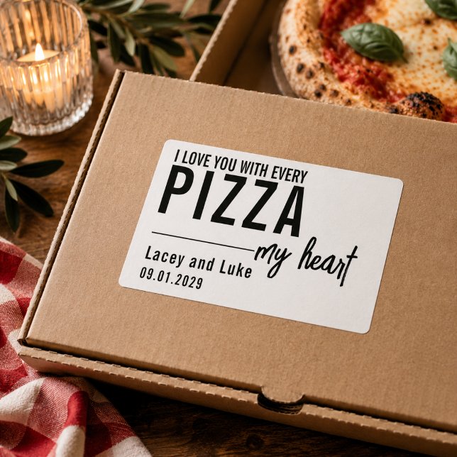 Adesivo Retangular Eu Te Amo Com Cada Pizza | Festa de Pizza Engraçad (I Love You With Every Pizza | Funny Pizza Party Rectangular Sticker
)
