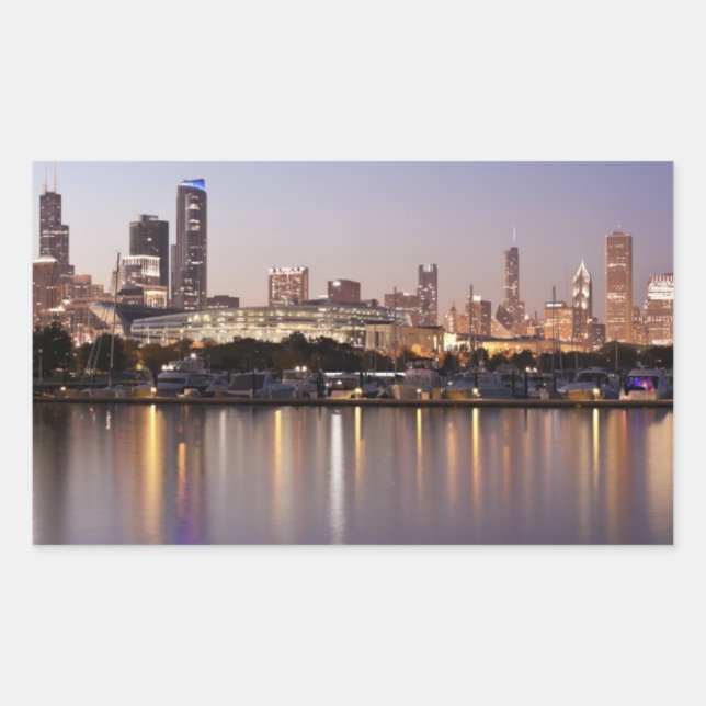 Adesivo Retangular EUA, Illinois, horizonte de Chicago ao anoitecer (Frente)