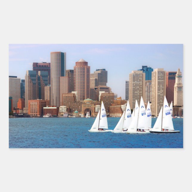 Adesivo Retangular EUA, Massachusetts. Linha Skyfront 4 de Boston (Frente)