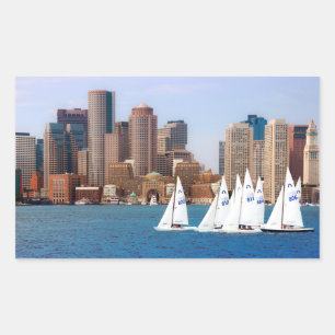 Adesivo Retangular EUA, Massachusetts. Linha Skyline Boston Waterfron