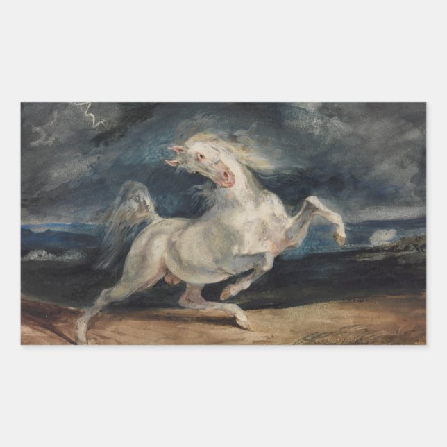 Adesivo Retangular Eugene Delacroix - Cavalo Assustado por Raios (Frente)