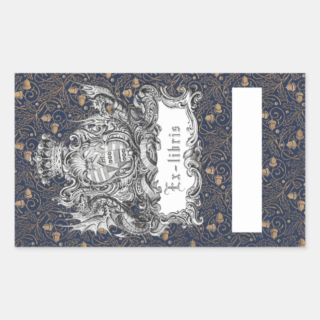 Adesivo Retangular Ex-Libris Dragon Bookplate (Frente)