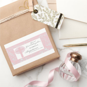 Adesivo Retangular Excelente Batismo Avô Lace Rosa Personalizado