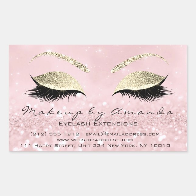 Adesivo Retangular Eyelash Extension Makeup Beauty Salon Rosa Dourado (Frente)