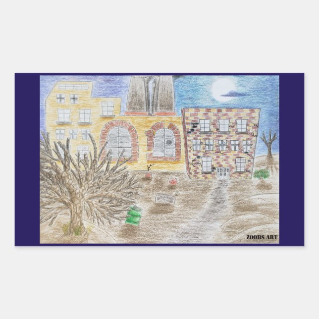 Adesivo Retangular Fábrica quebrada de máquinas amassadas (Frente)