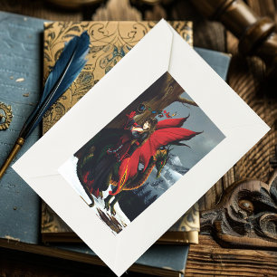 Adesivo Retangular Fada Red Dragon Fantasy Primavera