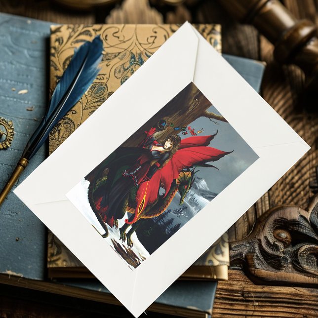 Adesivo Retangular Fada Red Dragon Fantasy Primavera (Criador carregado)