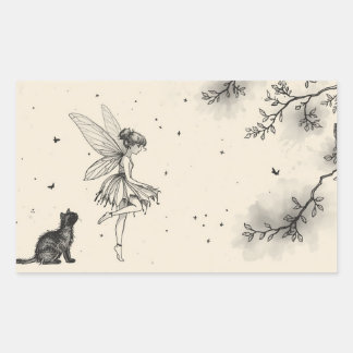 Adesivo Retangular Fairy Tale–Themed Black and White Painting Images 