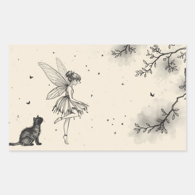 Adesivo Retangular Fairy Tale–Themed Black and White Painting Images  (Frente)