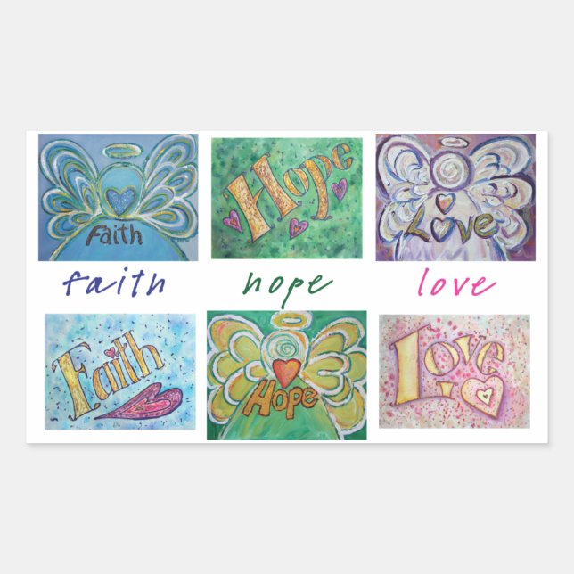 Adesivo Retangular Faith Hope Love Angel Word Collker (Frente)