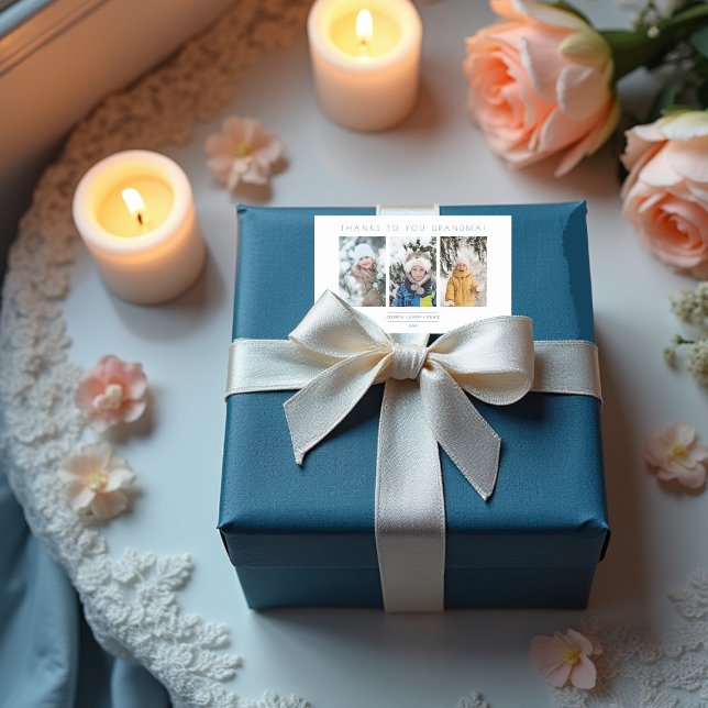 Adesivo Retangular Family Minimalist 3 Photos Collage Keepsake (Family Minimalist 3 Photos Collage Keepsake Rectangular Stickers.)