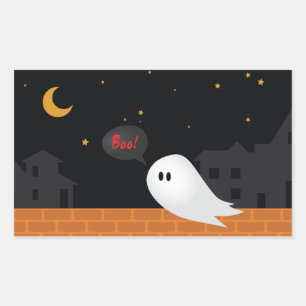 Adesivo Retangular Fantasma bonito vagando pelas ruas à noite.