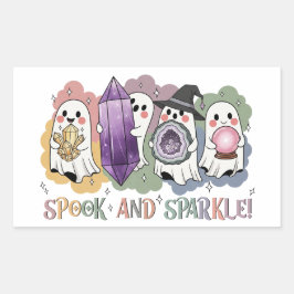 Adesivo Retangular Fantasmas bonitos cristalinos Halloween Magia