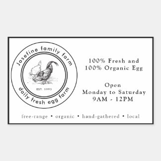 Adesivo Retangular Farm Fresh Eggs Chicken Coop Rustic Country Farm