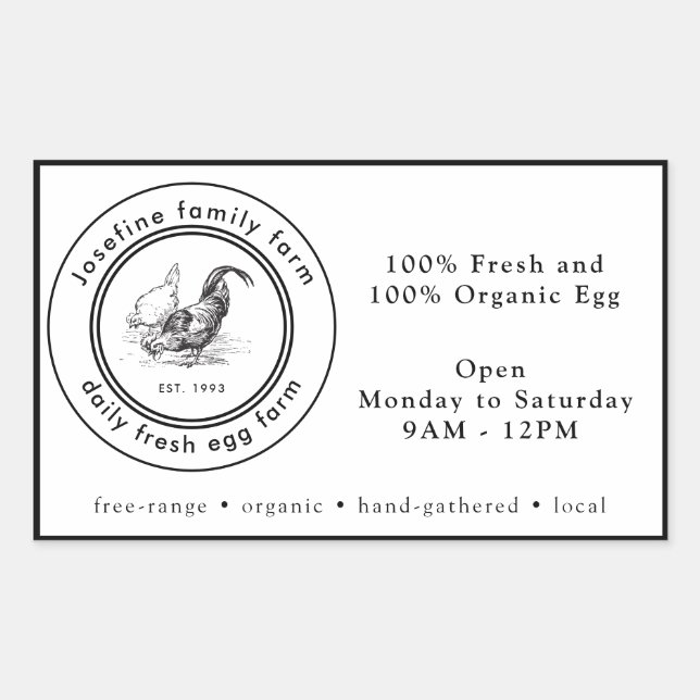 Adesivo Retangular Farm Fresh Eggs Chicken Coop Rustic Country Farm (Frente)