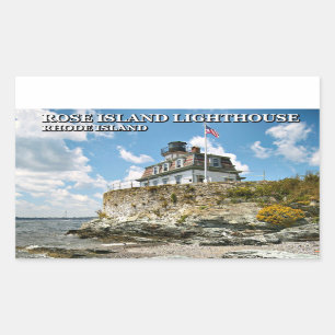 Adesivo Retangular Farol cor-de-rosa da ilha, Rhode - ilha
