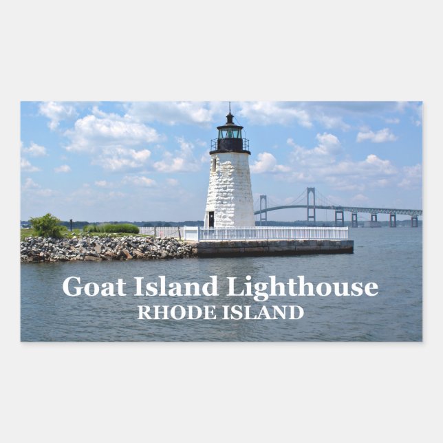 Adesivo Retangular Farol de Goat Island, Stickers Rhode Island (Frente)