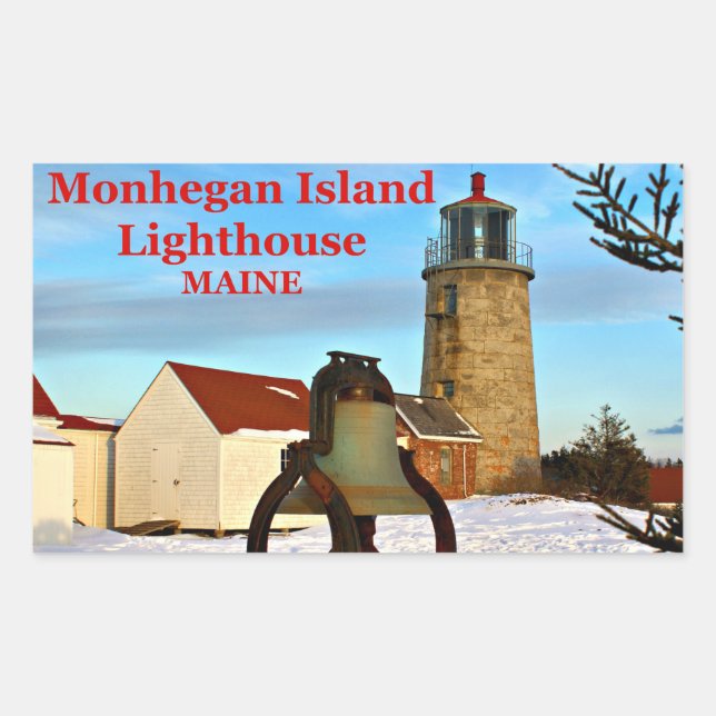 Adesivo Retangular Farol de Monhegan Island, Maine Stickers (Frente)