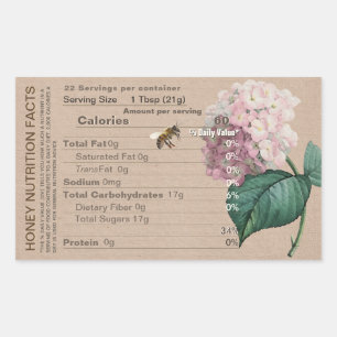 Adesivo Retangular Fatos de nutrição do mel com Hydrangea e Honeybe