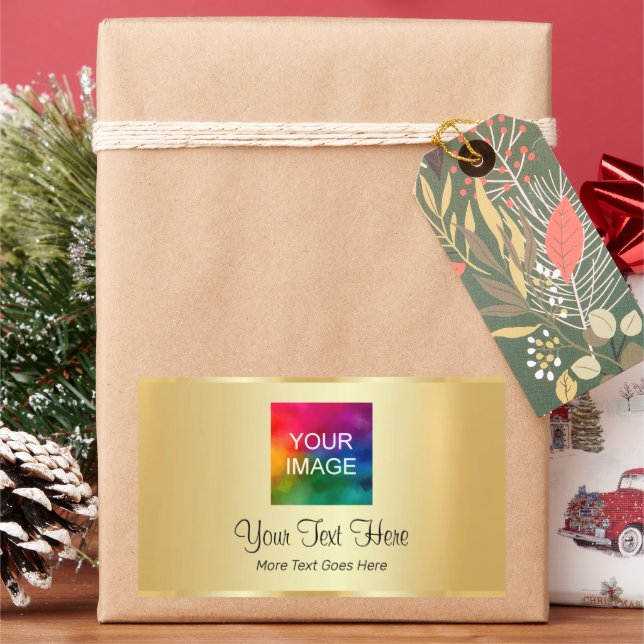 Adesivo Retangular Faux Dourado Personalizado Carregue seu logotipo d (Feriado)