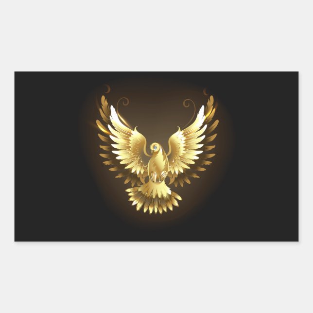 Adesivo Retangular Faux Gold Foil Peace Dove em Preto (Frente)