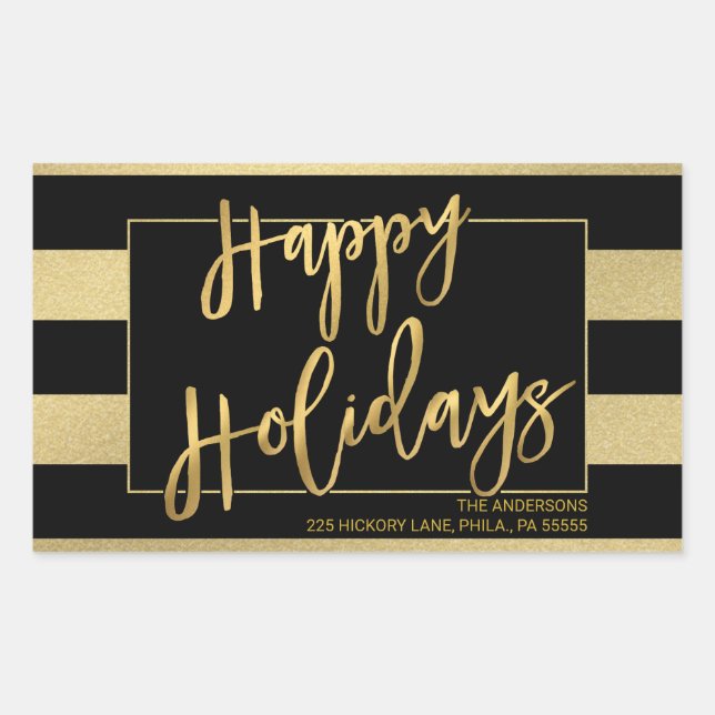 Adesivo Retangular Faux Gold Foil Strips Endereço de Devolução (Frente)