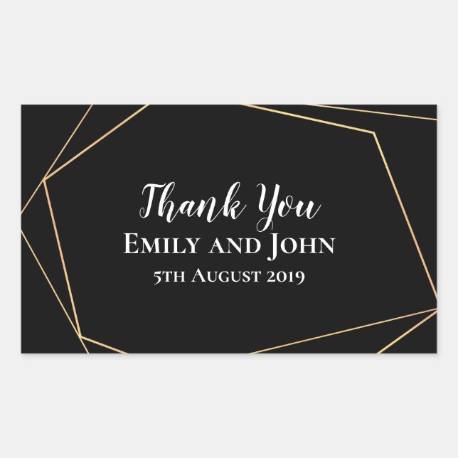 Adesivo Retangular Favor de Casamento das Linhas Geométricas Douradas (Frente)