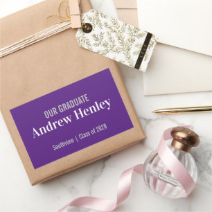 Adesivo Retangular Favor de Festa de formatura Roxo de Texto Simples