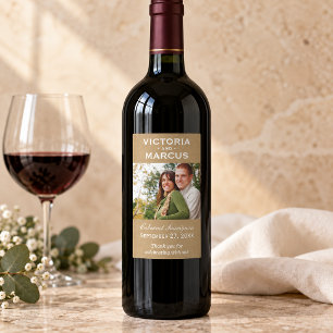 Adesivo Retangular Favor de Vinho com Foto e Monograma de Casamento e
